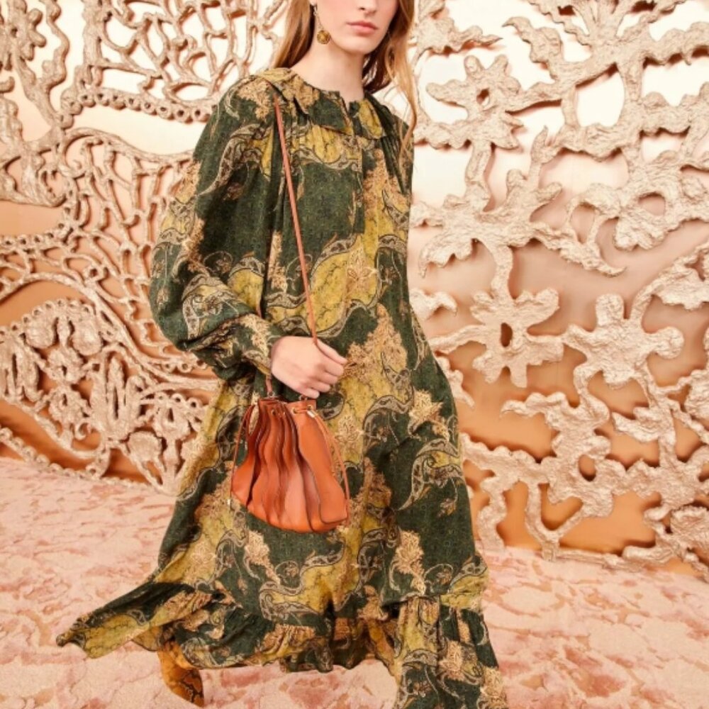 NWOT ULLA JOHNSON Fianna Silk Crepe de Chine Maxi Dress in Alpine M $850